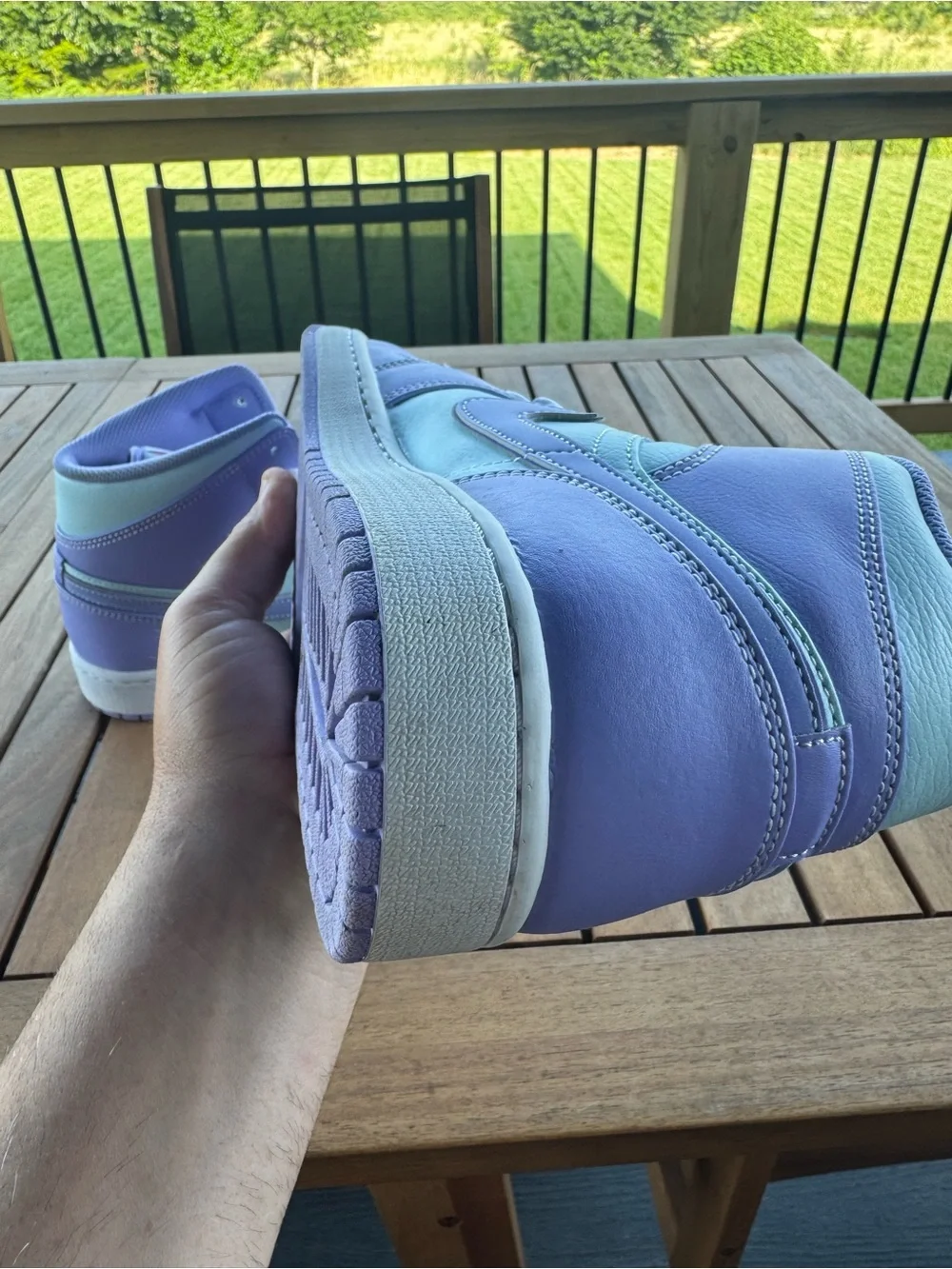 Size 10.5 men’s Jordan Air Jordan 1 Mid Lavender and Mint Sneakers